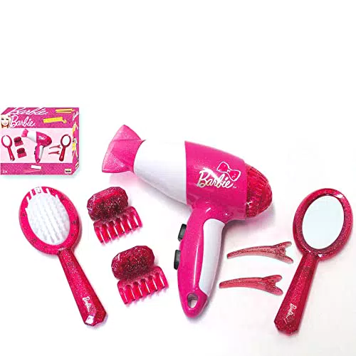 Klein Theo 5790 Barbie Frisier-Set I Zubehör und Accessoires im Barbie-Look I Inkl. Kinder-Föhn mit Kaltluftfunktion I Spielzeug für Kinder ab 3 Jahren