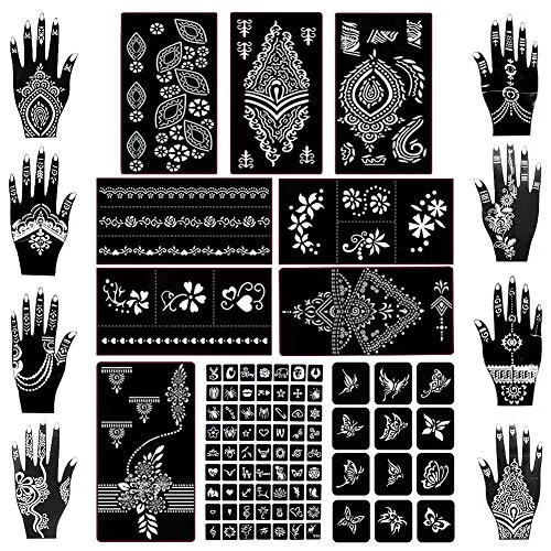Koogel Henna Tattoo, 18 Blatt Henna Schablonen Glitter