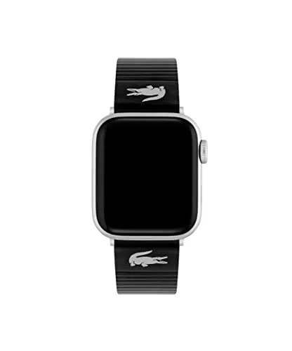 Lacoste Unisex Band für Apple Watch aus Schwarzes Leder mit Streifen-Prägung