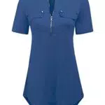 Lalala Tunika Damen Kurzarm Lässig Business Bluse V-Ausschnitt Basic Karriere Tshirts