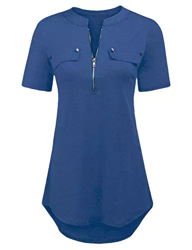Lalala Tunika Damen Kurzarm Lässig Business Bluse V-Ausschnitt Basic Karriere Tshirts