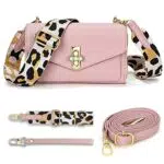 LANXINGLUO Umhängetasche Damen Klein Rosa Crossbody Bag Damen Breiter Gurt Veganem Leder Mit 1 Handschlaufe und 2 Schultergurten