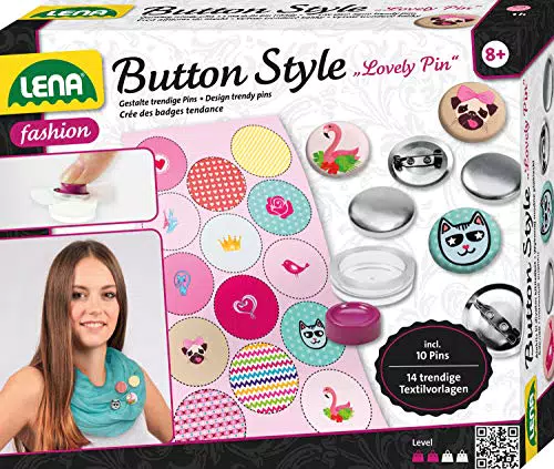 Lena 42564 Bastelset Style Lovely Pin, Komplettset für Coole Buttons mit 10 Metall Knöpfe