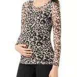 MAMALICIOUS Damen Mlsonia L/S Mesh Top, Oatmeal/Aop:black And Brown Leo Aop