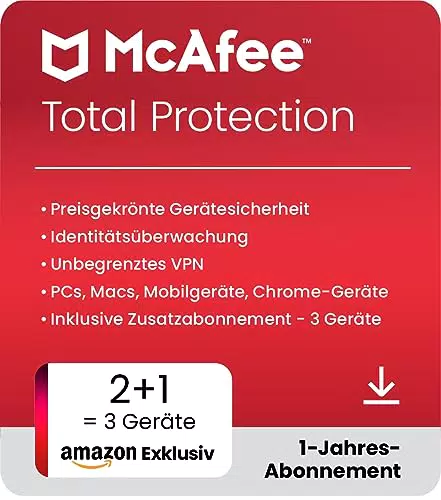 McAfee Total Protection 2023, 2 Geräte + 1 Bonusgerät Enthalten