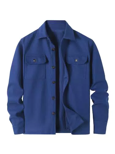 Meilicloth Herren Polar Fleece Hemdjacke Lässig Gebürstet Langärmelig Knopfleiste Casual Wollhemd Blau S