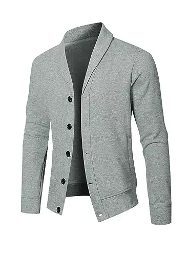 Meilicloth Strickjacke Herren mit Schalkragen Trachten Strickjacke Dünne Cardigan Mantel Langen Ärmeln Gestrickte Feinstrick Pullover Winterjacke Übergangsjacke Wintermantel Sweatjacke Grau L
