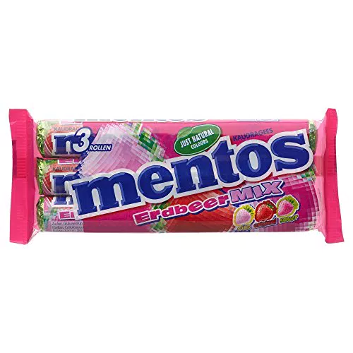 Mentos Erdbeere-Mix süß original sauer, 3 Rollen, 112
