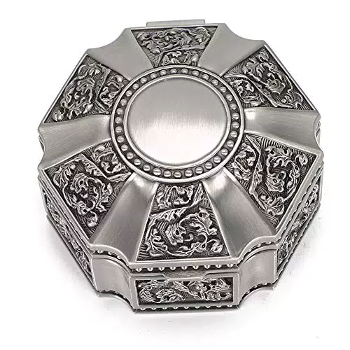 Metallische Blumen antike Schmuckschatulle, Schmuck Blume geschnitzte Krone Design Antik Stil Prinzessin Make-up Veranstalter für Aufbewahrungsring Weihnachten Geburtstagsgeschenk