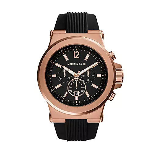 Michael Kors Herrenuhr Dylan, Chronographenwerk, 48mm roségoldenes Edelstahlgehäuse mit einem Silikonarmband