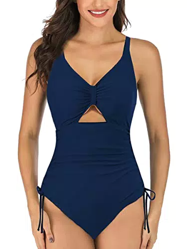 Misolin Damen Badeanzug Bauchweg V-Ausschnitt Einteiliger Bademode Raffungen Zierausschnitten Einteilige Strandmode Swimsuit