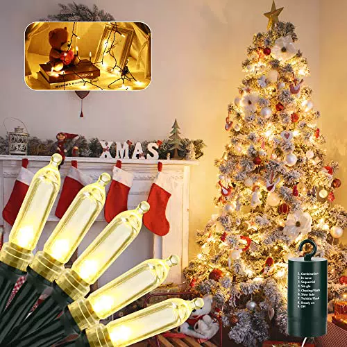 Moxled Lichterkette Weihnachtsbaum Warmweiß - 10M 100 LED Lichterkette Außen Batterie mit Timer