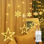 OBOVO LED Sterne Lichterkette mit Schneeflocke, 138 LED Erweiterbar Lichtervorhang Lichterkette mit Timer und Speicherfunktion