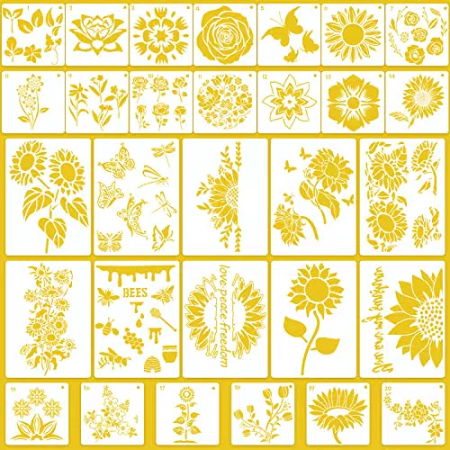 Okllen 30 Stück Blumenschablone, Sonnenblumen-Malschablone