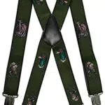 Olata Heavy Duty Herren-Hosenträger X-Form mit Jagdmotiv und gravierten Hosenträger-Clips 4 cm. Fasan und Hirsch
