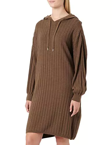 ONLY Women's ONLCAREY L/S Long Hood KNT NOOS Dress, Chestnut/Detail:W. Melange