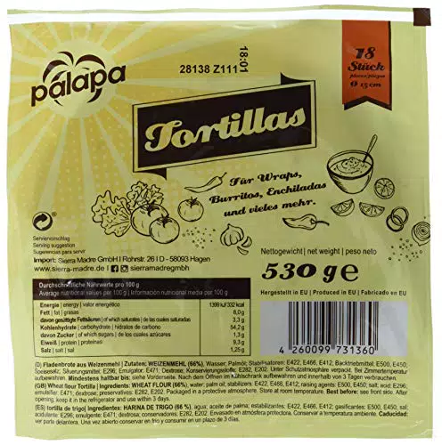Palapa Weizentortillas frisch, 15 cm, 18 Stk., aus Weizenmehl