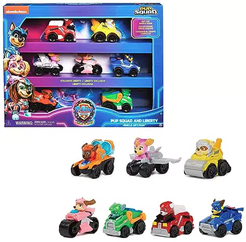 Paw Patrol: Der Mighty Kinofilm, 7-teiliges Pup Squad Racers-Geschenkset mit Liberty-Spielzeugauto