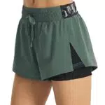 Persit Sporthose Damen Kurz, 2 in 1 Sport-Shorts Sommer Laufshorts Trainingsshorts Kurze Laufhose Jogginghose Serbischgrün L