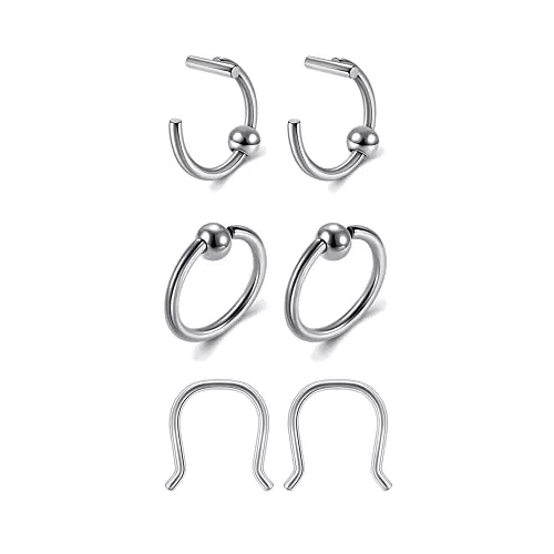 PiercingJak 16G Nasenpiercing Fake Piercing Hoop Ringe 8mm Lippenpiercing Ohrringe Silber Edelstahl Fake Ohr Helix Septum Cartilage Ring Punk Schmuck