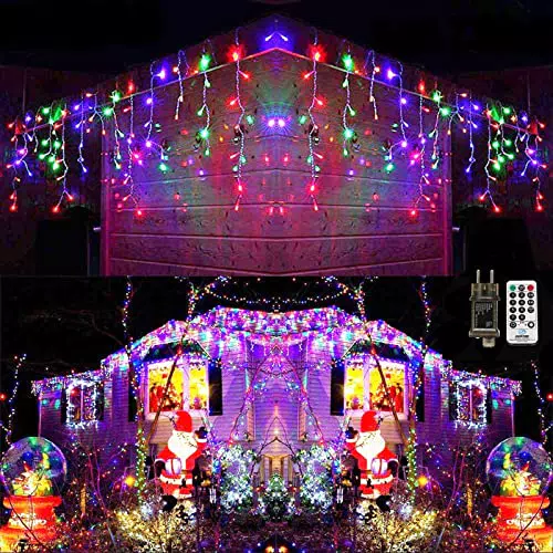 Qedertek Eisregen Lichterkette Außen 10.8M 432 LED Bunt Lichtervorhang Weihnachtsbeleuchtung mit Fernbedienung