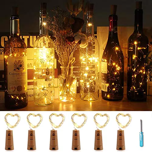 Qedertek LED Flaschenlicht Batterie - 6 Stück Flaschen Lichterkette Warmweiß 2M 20 LED Batteriebetriebene Lichterkette für Flasche
