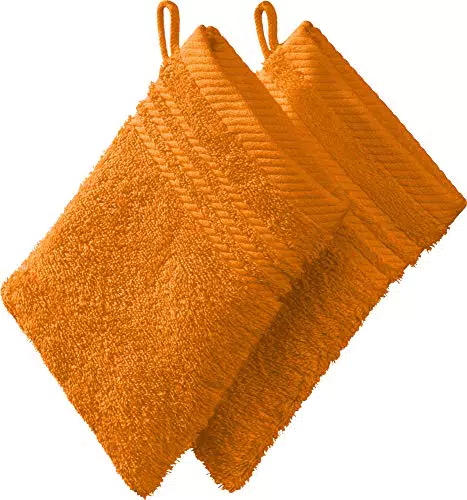 REDBEST Waschhandschuh, Waschlappen New York 2er- Pack orange Größe 15x21 cm - leichte