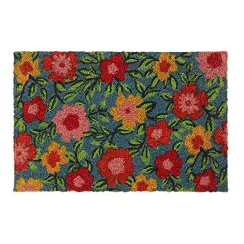 Relaxdays Fußmatte Kokos, Türvorleger Blüten-Motiv