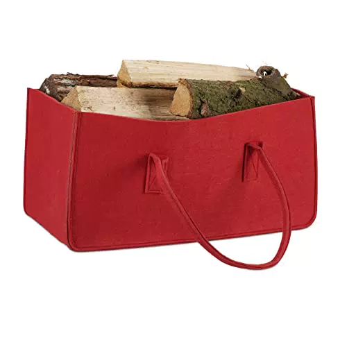 Relaxdays Kaminholztasche aus Filz, tragbarer Feuerholzkorb