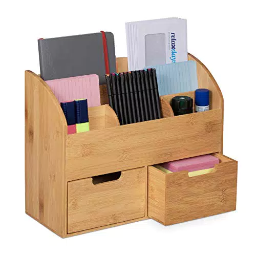 Relaxdays Schreibtisch Organizer, 6 Fächer, 2 Schubladen