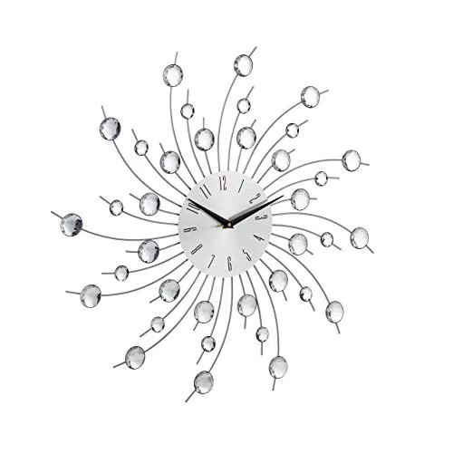 Relaxdays, Silber Wanduhr XL mit Glitzer, Küchenuhr groß