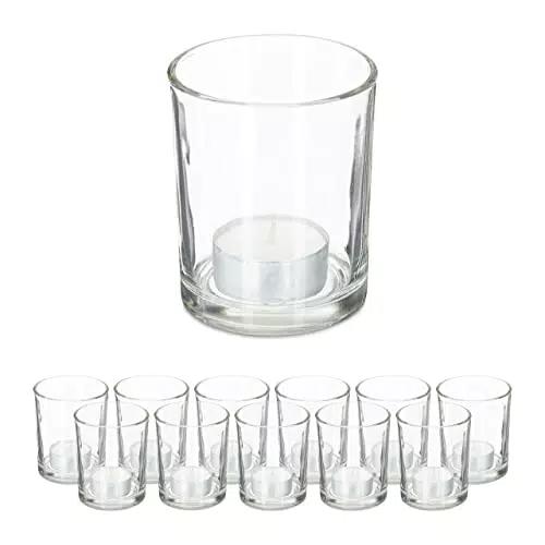 Relaxdays Teelichtgläser, 12er Set, Teelichthalter aus Glas