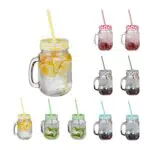 Relaxdays Trinkgläser mit Deckel und Strohhalm, 10er Set Limonadengläser