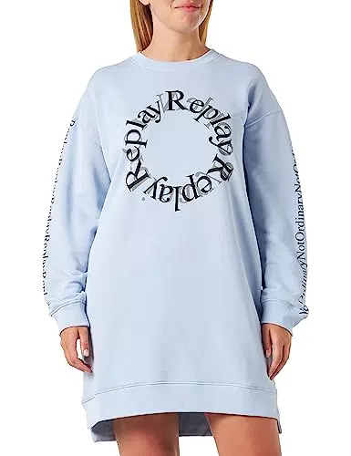 Replay Damen Kleid Langarm Kurz, Blau, L