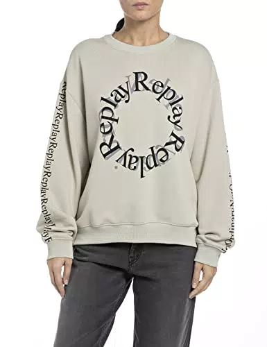 Replay Damen Sweatshirt aus Baumwollmix, Grau, M