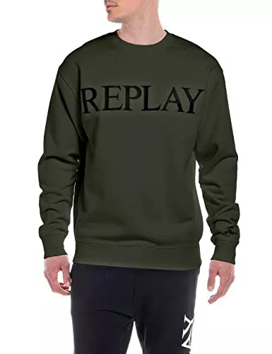 Replay Herren Sweatshirt 100% Baumwolle, Grün, L