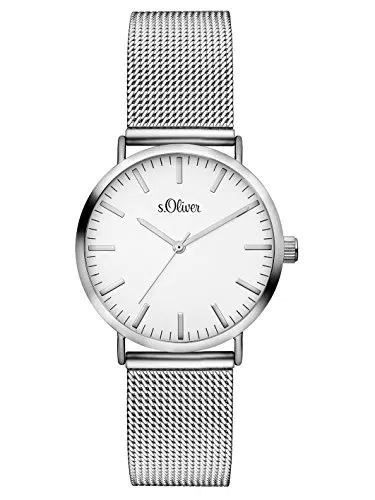 s.Oliver Damen Analog Quarz Armbanduhr mit Edelstahlarmband SO-3270-MQ