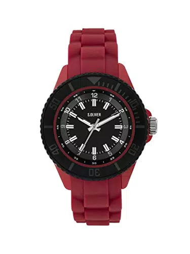 s.Oliver Jungen Analog Quarz Uhr mit Silikon Armband SO-3919-PQ