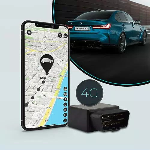 SALIND 4G OBD GPS Tracker Auto, Fahrzeuge und LKWs OBD2 Stecker - Peilsender Auto mit Ortung - Diebstahlschutz für Fahrzeuge- Online weltweit Echtzeit Tracking mit App- ohne Aufladen