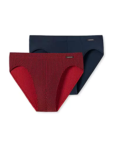 Schiesser Herren 2PACK Supermini Slip, dunkelblau rot Gemustert
