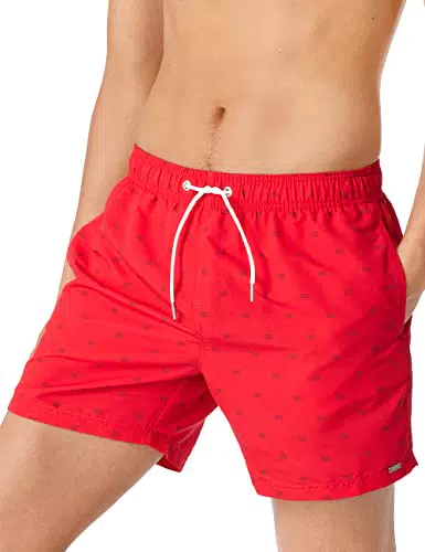 Schiesser Herren Badeshorts Badehose, Rot Gemustert