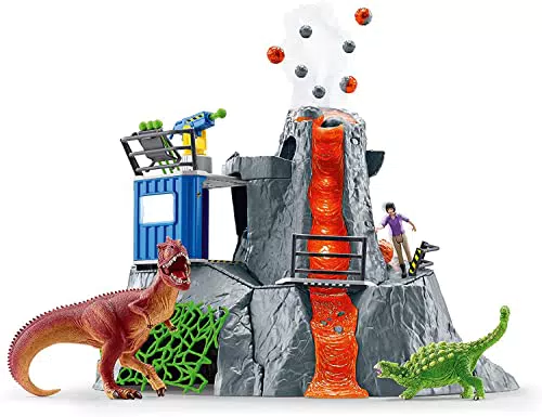 schleich 42564 DINOSAURS Große Vulkan Expedition, Dinosaurier Spielzeug Set inkl. Vulkan mit LED-Licht- & Ausbruchsfunktion