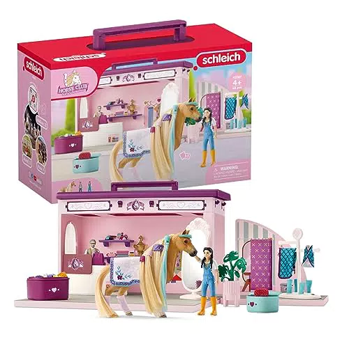 schleich HORSE CLUB 42587 Sofia's Beauties 25-Teilige Pop-Up Pferdesalon Boutique mit Pferd mit Mähne