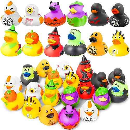 SCIONE 24PCS Halloween Gummi Enten Badespielzeug Party Tasche Füller für Kinder niedlich Pool Spielzeug für Baby-Dusche für Kinder Klassenzimmer Geschenk Auszeichnungen Geburtstag Party