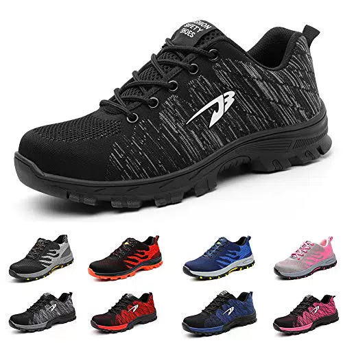 snugnap Sicherheitsschuhe Herren Damen Leichte Arbeitsschuhe Sportliche Atmungsaktive Stahlkappenschuhe rutschfeste Arbeitsturnschuhe Schwarz Blau 536 Schwarz Black