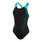 Speedo Damen Plastisol Laneback Badeanzug, Schwarz/Fliese