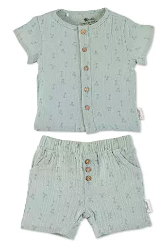 Sterntaler Baby Jungen Set Shirt mit kurzer Hose Set Hemd und kurze Hose Palme - Baby Shorts Shirt Set - aus Baumwolle - mittelgrün