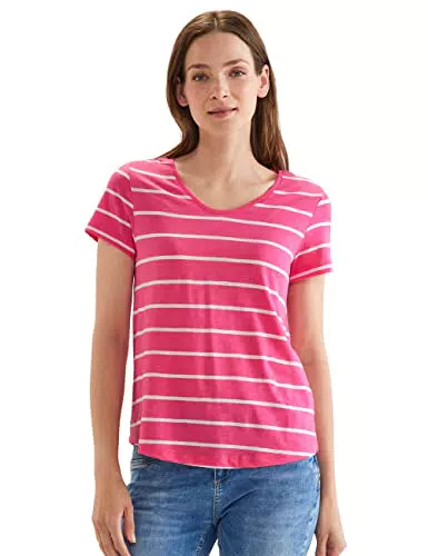 STREET ONE Damen A319481 Kurzarmshirt Flammgarn, Berry Rose