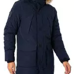 Superdry Herren Everest Parka mit Kapuze und Kunstfellbesatz Nordisch Chrom Marineblau M