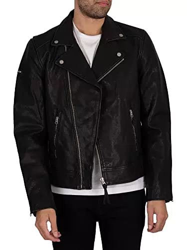 Superdry Mens Leather Moto Biker Herren-Jacken, Schwarz